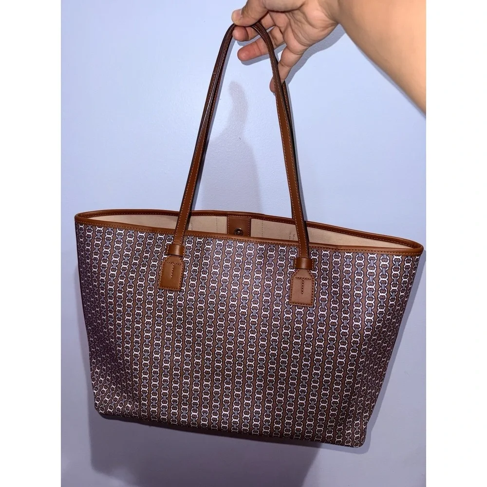 Tory Burch Brown Coated Canvas Gemini Link Tote Bag‎